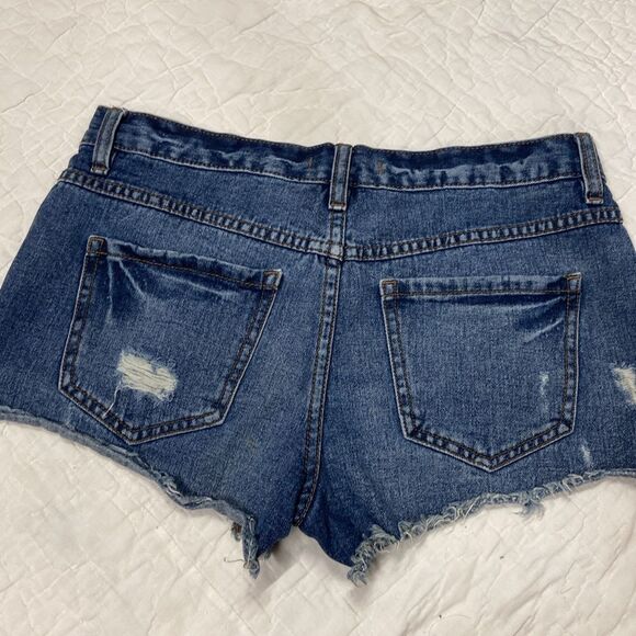 Free People Blue Jean Shorts Distressed Cut-Off size 25 - Picture 4 of 8